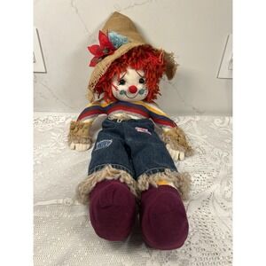 Primitive Scarecrow Rag Doll Farmhouse Fall Decor Country Burlap Hat 27"